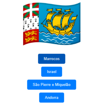site Amar Missões. Foto da bandeira de São Pierre e Miquelão e do quizz. Fonte Wikimedia